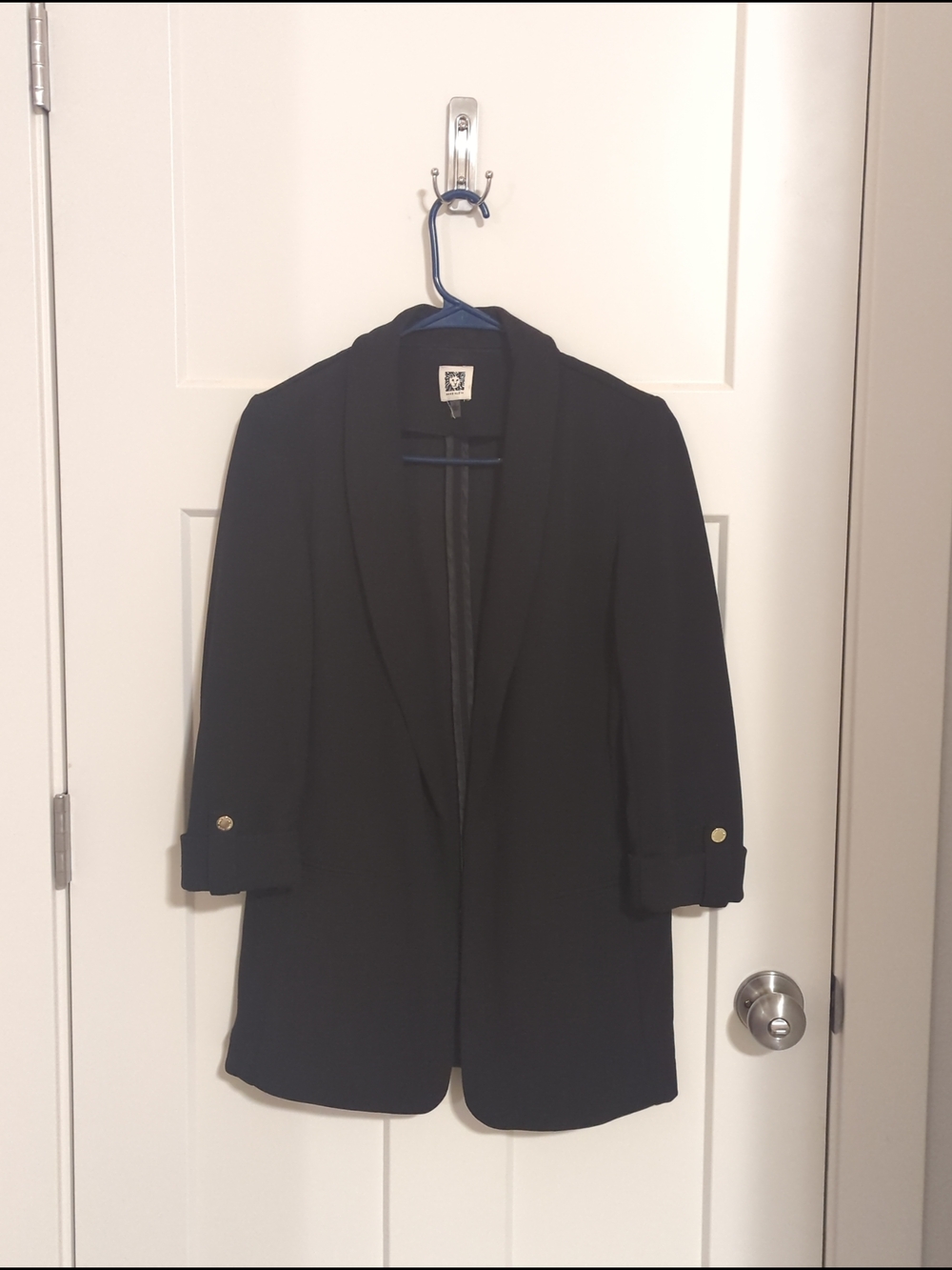 Anne Klein Black Women's Open-Front Jacket with Lion Label